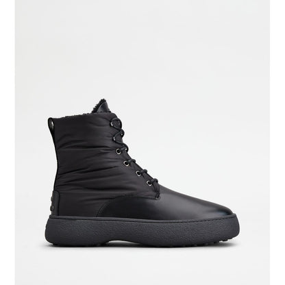 Tods W. G. Lace-Up Ankle Boots In Leather And Fabric Black Mens