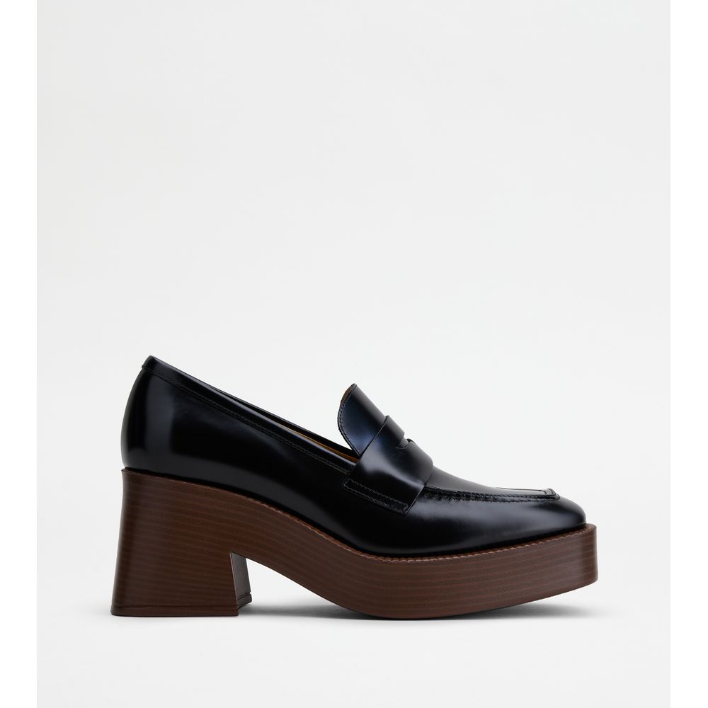 Tods Platform Loafers In Leather Black Womens