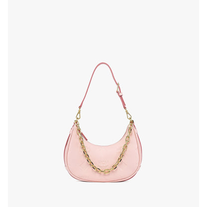 MCM Small Aren Crescent Hobo Bag in Maxi Monogram Leather