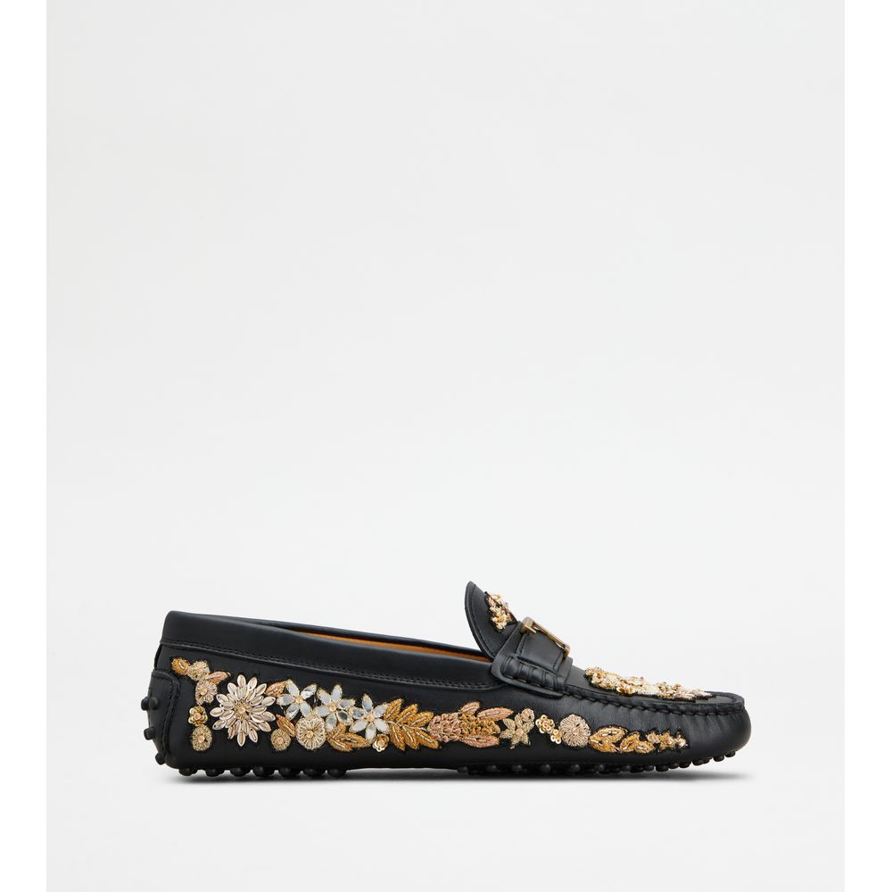 Tods T Timeless Gommino Driving Shoes In Leather Black Gold Womens