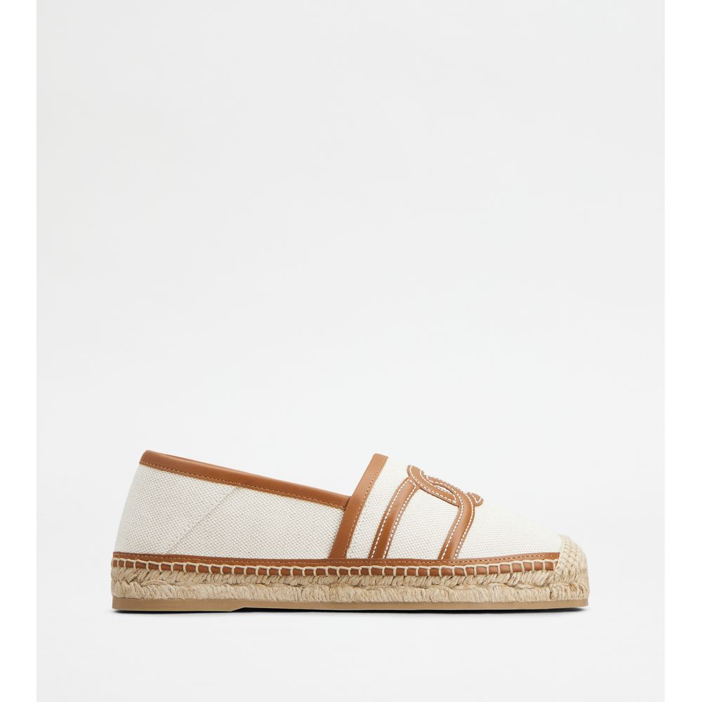 Tods Kate Espadrilles In Canvas And Leather Off White Brown Womens