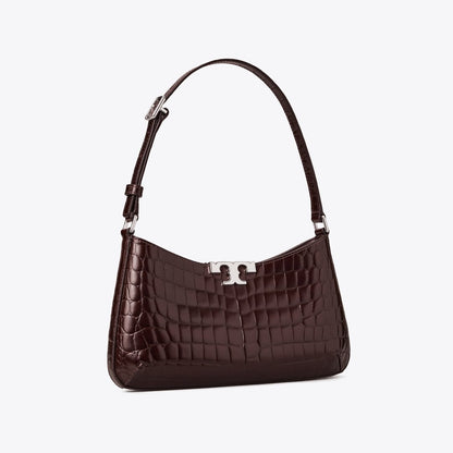 Tory Burch Eleanor Croc-Embossed Slim Shoulder Bag Deep Burgundy