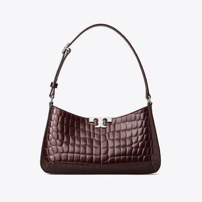 Tory Burch Eleanor Croc-Embossed Slim Shoulder Bag Deep Burgundy