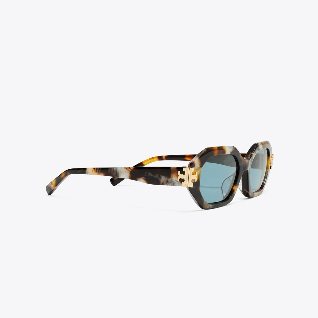 Tory Burch Eleanor Geometric Sunglasses DARK WAVY TORTOISE/PETROL GREEN