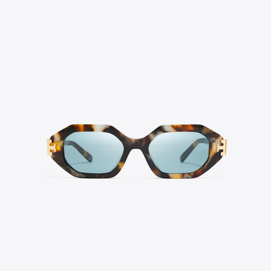 Tory Burch Eleanor Geometric Sunglasses DARK WAVY TORTOISE/PETROL GREEN