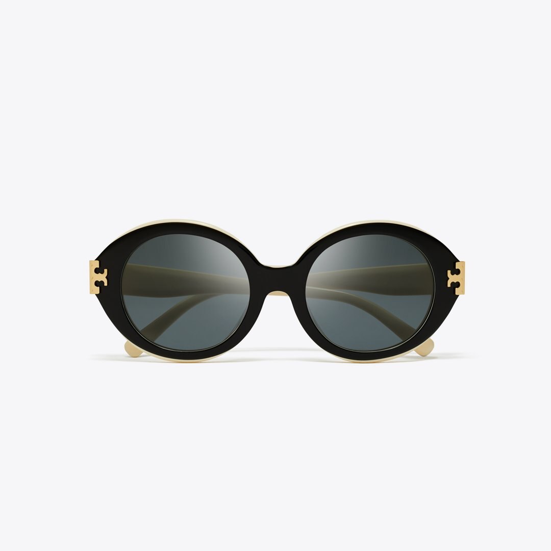 Tory Burch Eleanor Oval Sunglasses BLACK/IVORY/DARK GREY SOLID