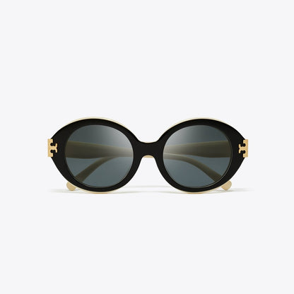 Tory Burch Eleanor Oval Sunglasses BLACK/IVORY/DARK GREY SOLID