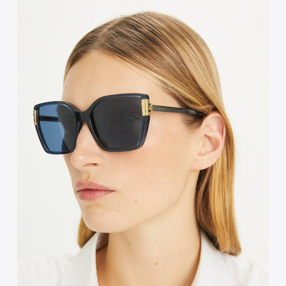 Tory Burch Eleanor Oversized Cat-Eye Sunglasses TRANSPARENT NAVY/DARK BLUE