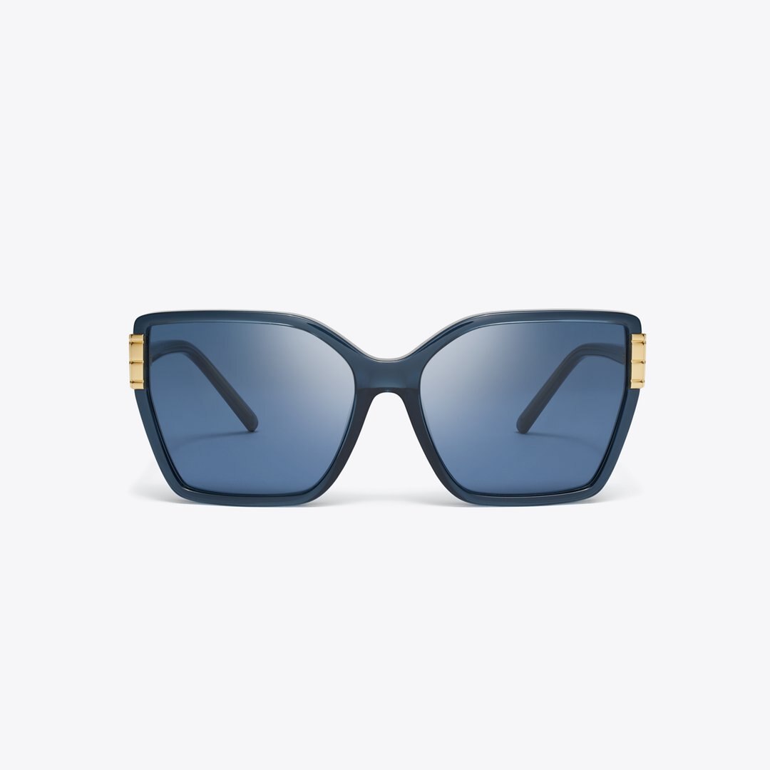 Tory Burch Eleanor Oversized Cat-Eye Sunglasses TRANSPARENT NAVY/DARK BLUE