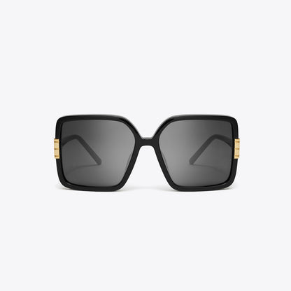 Tory Burch Eleanor Oversized Square Sunglasses BLACK/DARK GREY