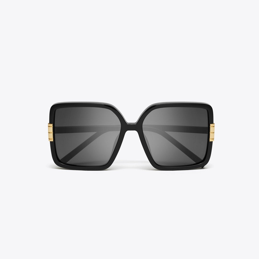 Tory Burch Eleanor Oversized Square Sunglasses BLACK/DARK GREY
