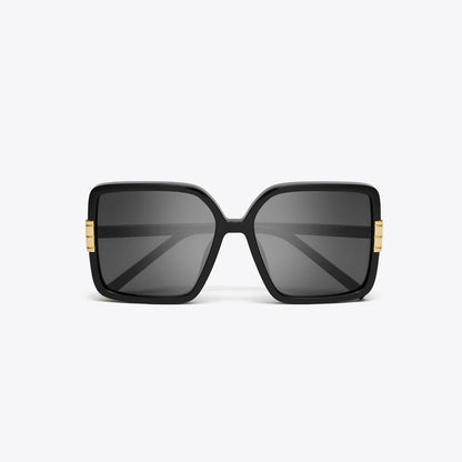 Tory Burch Eleanor Oversized Square Sunglasses BLACK/DARK GREY