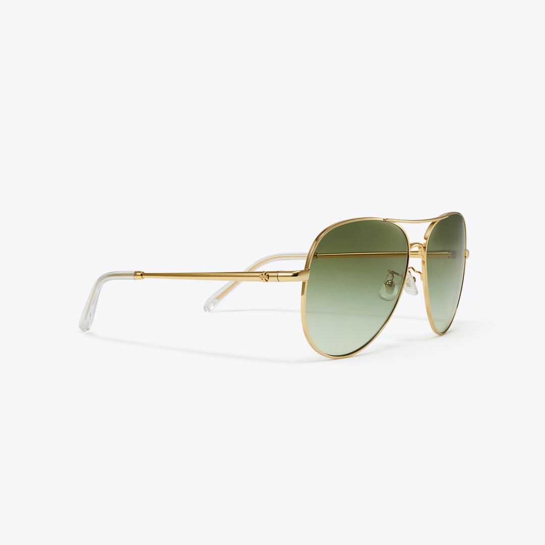 Tory Burch Eleanor Pilot Sunglasses GOLD/GREEN GRADIENT
