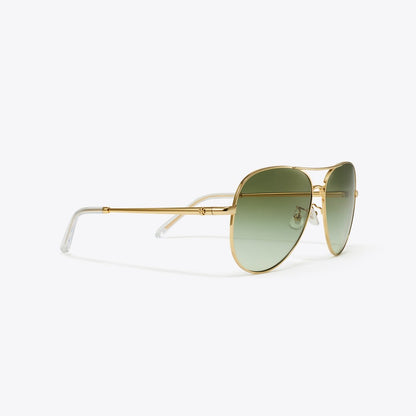 Tory Burch Eleanor Pilot Sunglasses GOLD/GREEN GRADIENT