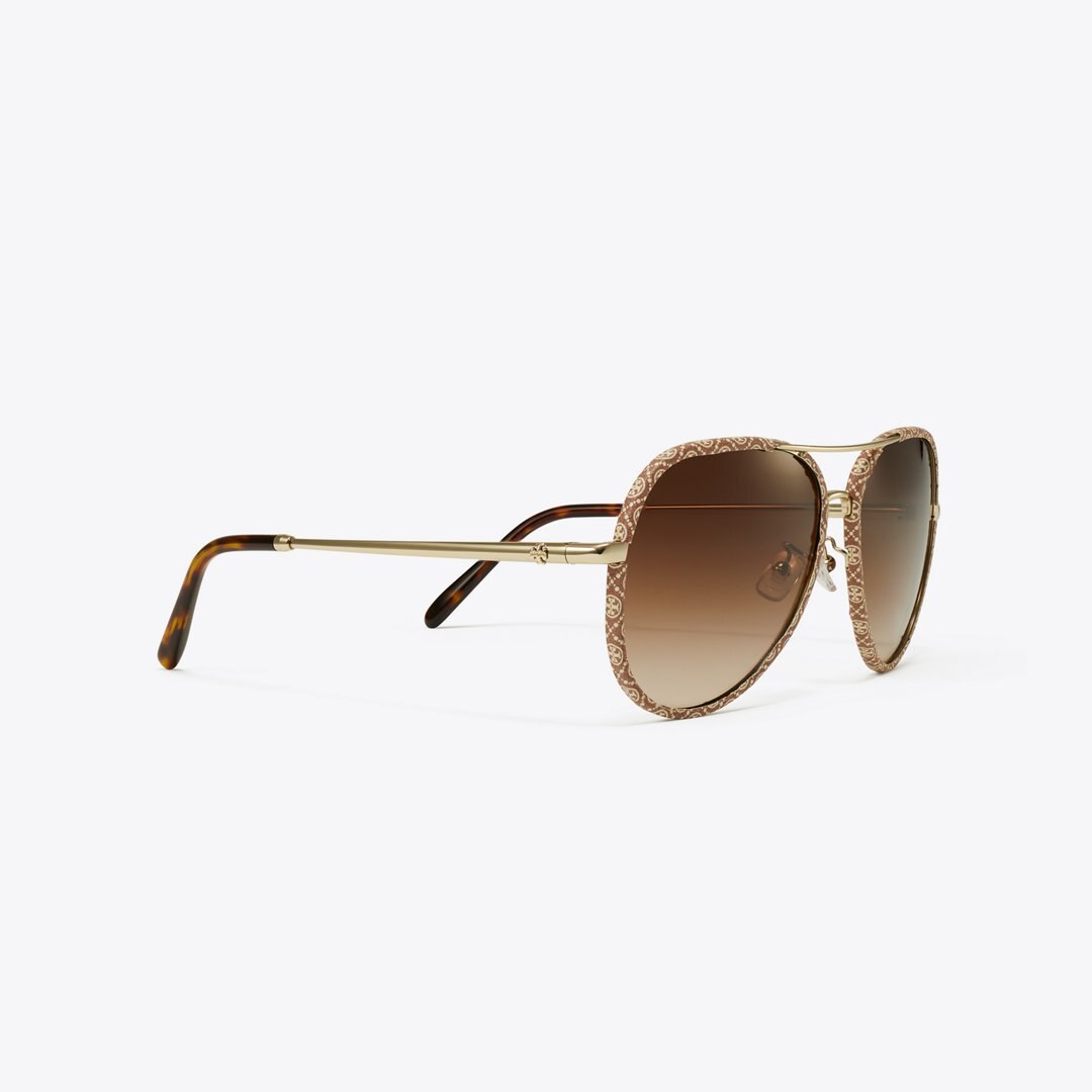 Tory Burch Eleanor Pilot Sunglasses LIGHT GOLD/T MONOGRAM/BROWN GRADIENT