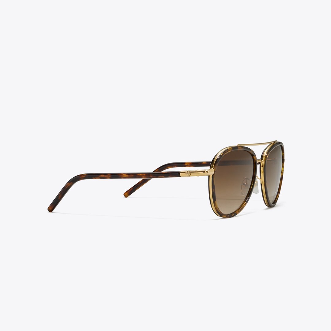 Tory Burch Eleanor Pilot Sunglasses DARK TORTOISE