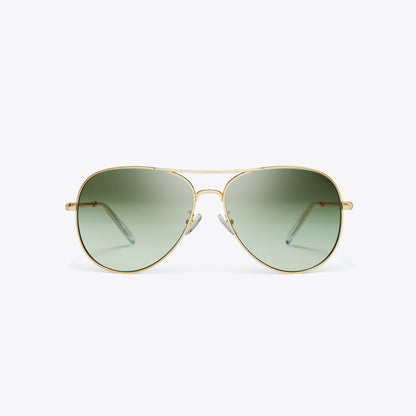 Tory Burch Eleanor Pilot Sunglasses GOLD/GREEN GRADIENT