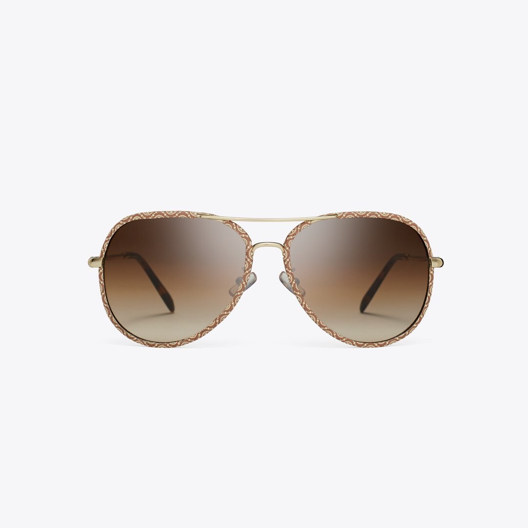 Tory Burch Eleanor Pilot Sunglasses LIGHT GOLD/T MONOGRAM/BROWN GRADIENT