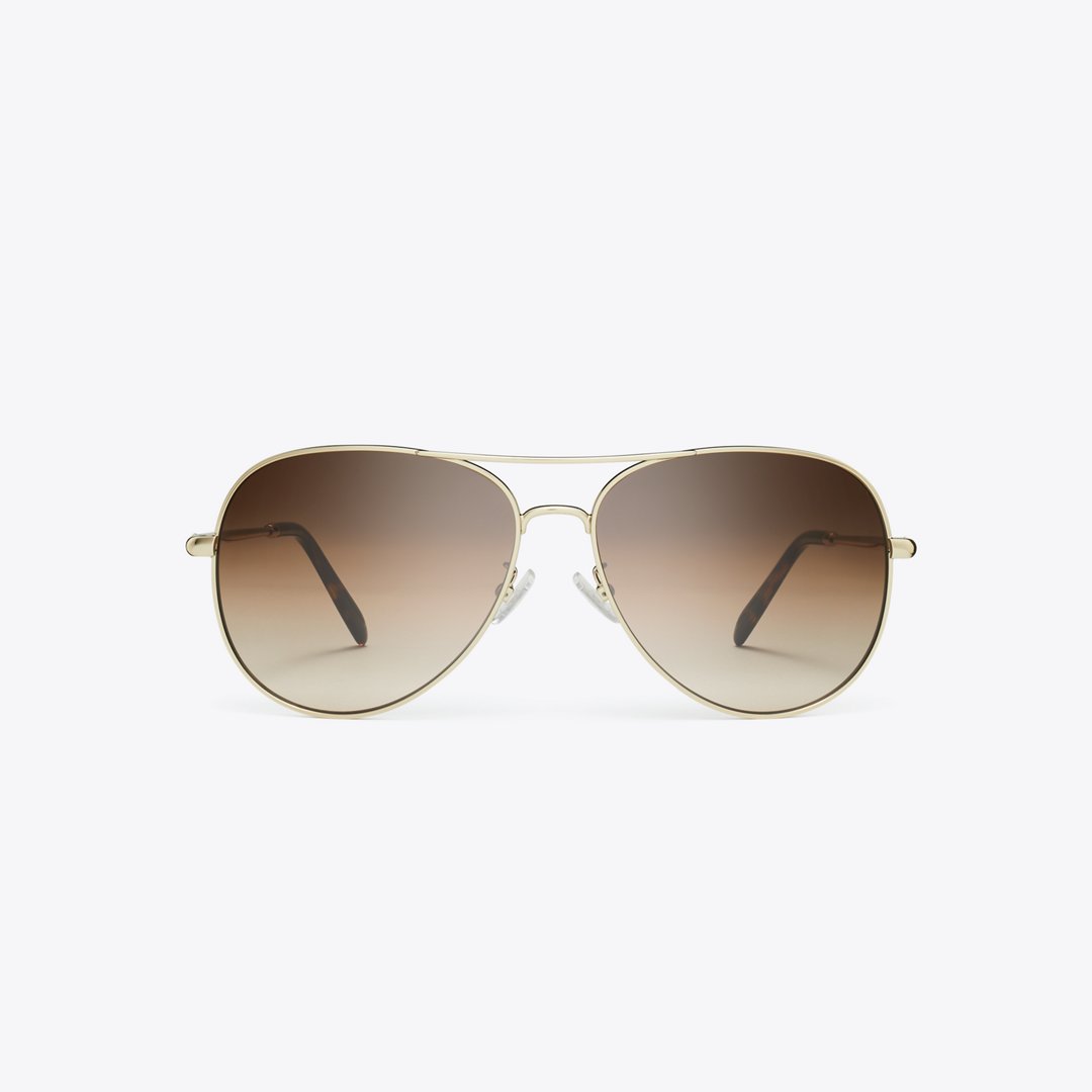 Tory Burch Eleanor Pilot Sunglasses SHINY LIGHT GOLD/BROWN GRADIENT