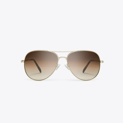 Tory Burch Eleanor Pilot Sunglasses SHINY LIGHT GOLD/BROWN GRADIENT
