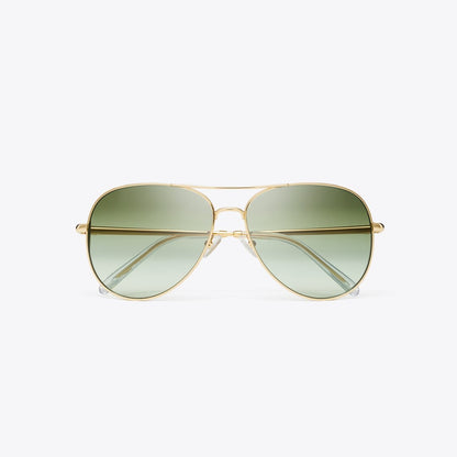 Tory Burch Eleanor Pilot Sunglasses GOLD/GREEN GRADIENT