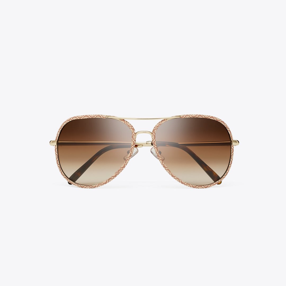 Tory Burch Eleanor Pilot Sunglasses LIGHT GOLD/T MONOGRAM/BROWN GRADIENT