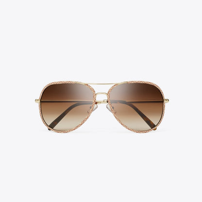 Tory Burch Eleanor Pilot Sunglasses LIGHT GOLD/T MONOGRAM/BROWN GRADIENT