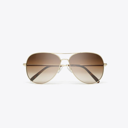 Tory Burch Eleanor Pilot Sunglasses SHINY LIGHT GOLD/BROWN GRADIENT