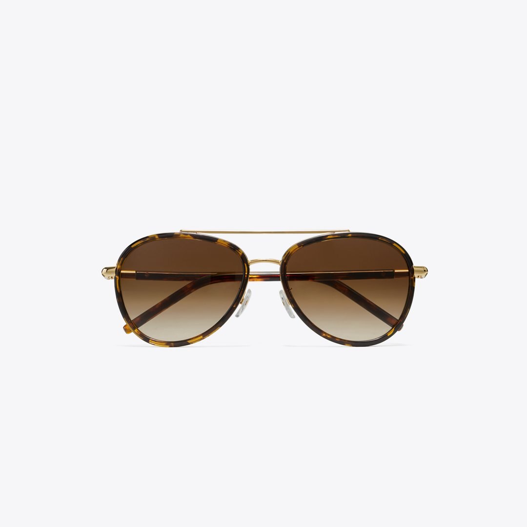 Tory Burch Eleanor Pilot Sunglasses DARK TORTOISE