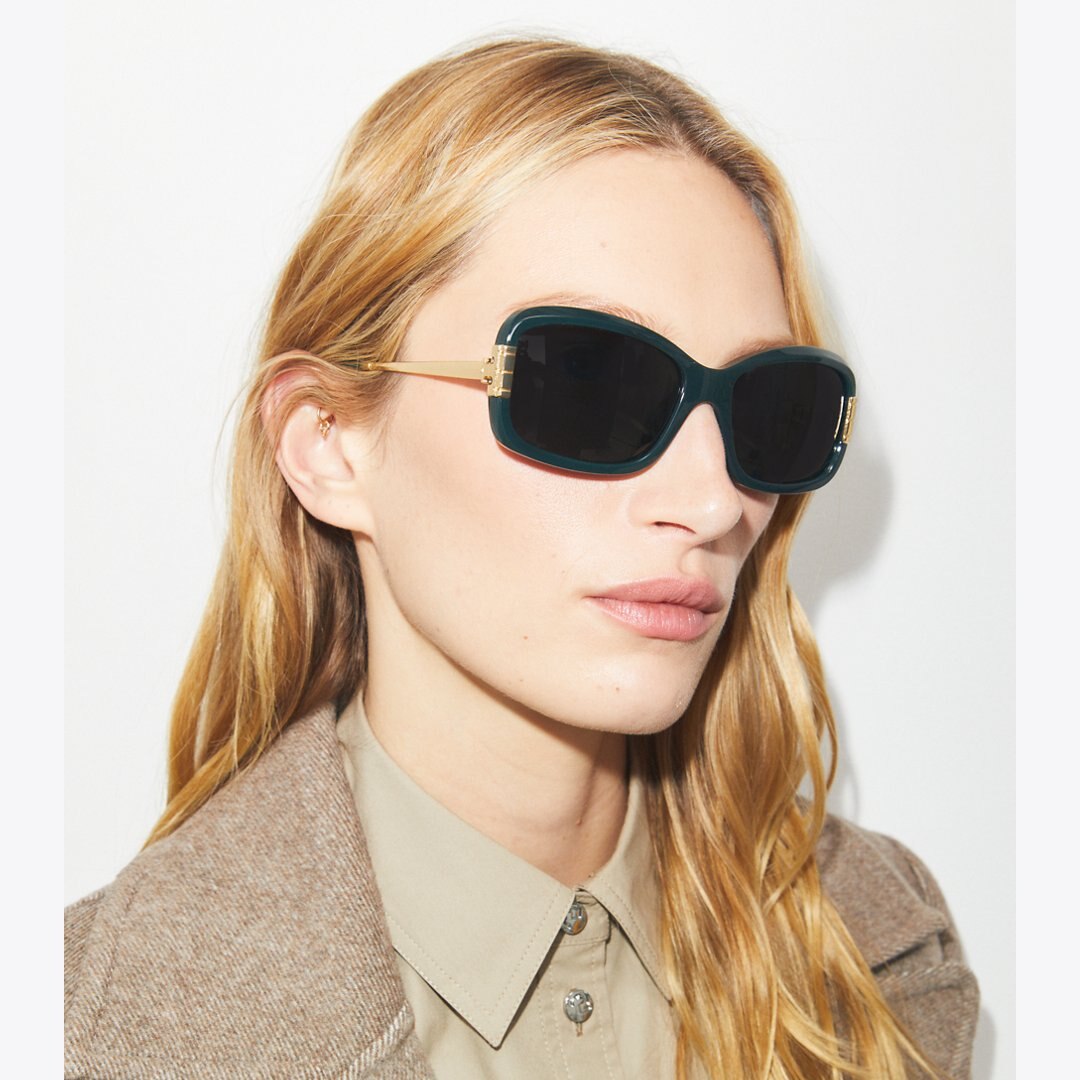 Tory Burch Eleanor Rectangle Sunglasses BLACK/GREY GRADIENT