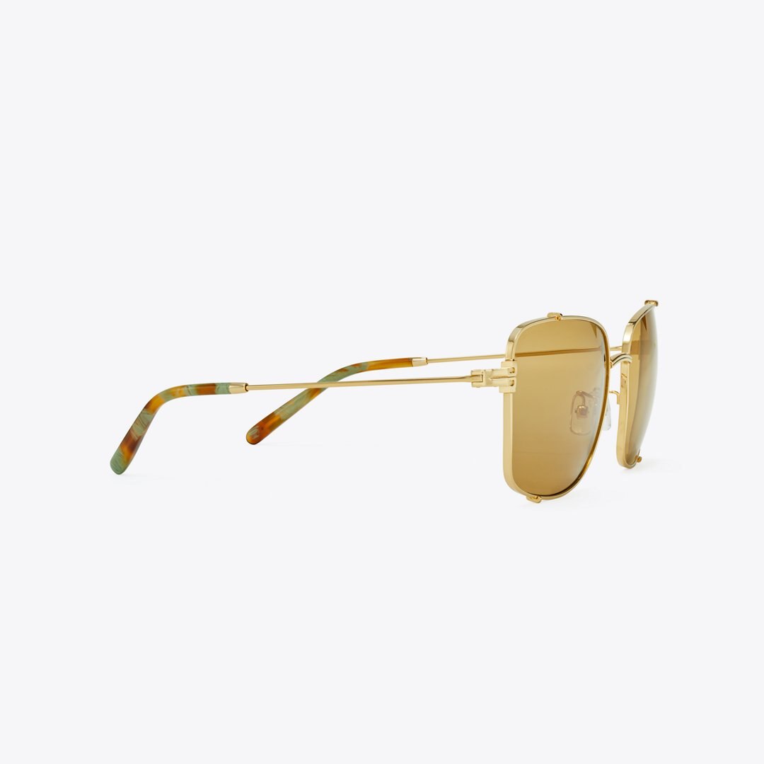 Tory Burch Eleanor Rectangle Sunglasses SHINY GOLD/OCHRE