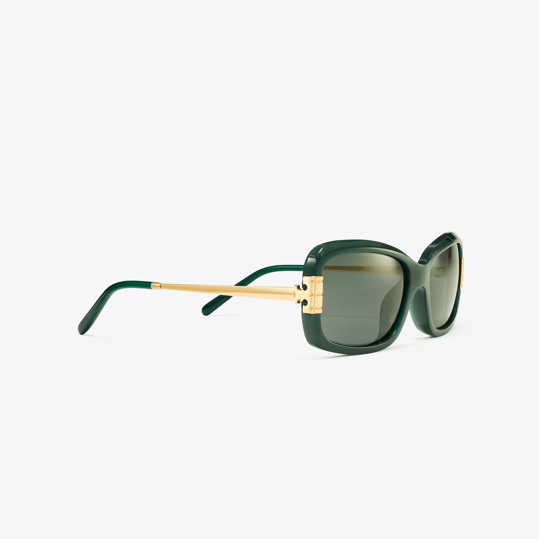 Tory Burch Eleanor Rectangle Sunglasses DARK GREEN/DARK GREY