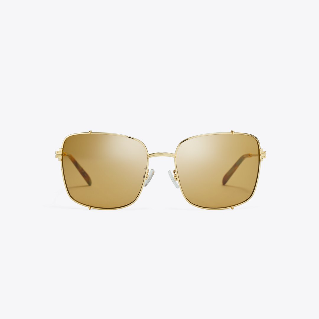 Tory Burch Eleanor Rectangle Sunglasses SHINY GOLD/OCHRE