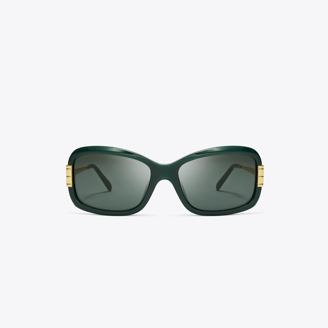 Tory Burch Eleanor Rectangle Sunglasses DARK GREEN/DARK GREY