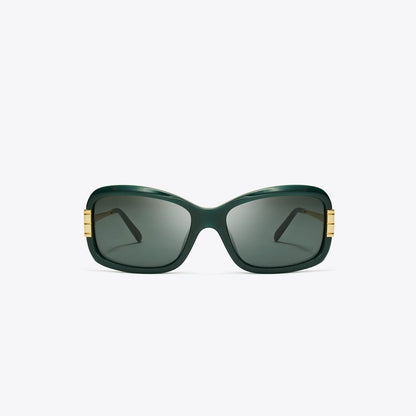 Tory Burch Eleanor Rectangle Sunglasses DARK GREEN/DARK GREY