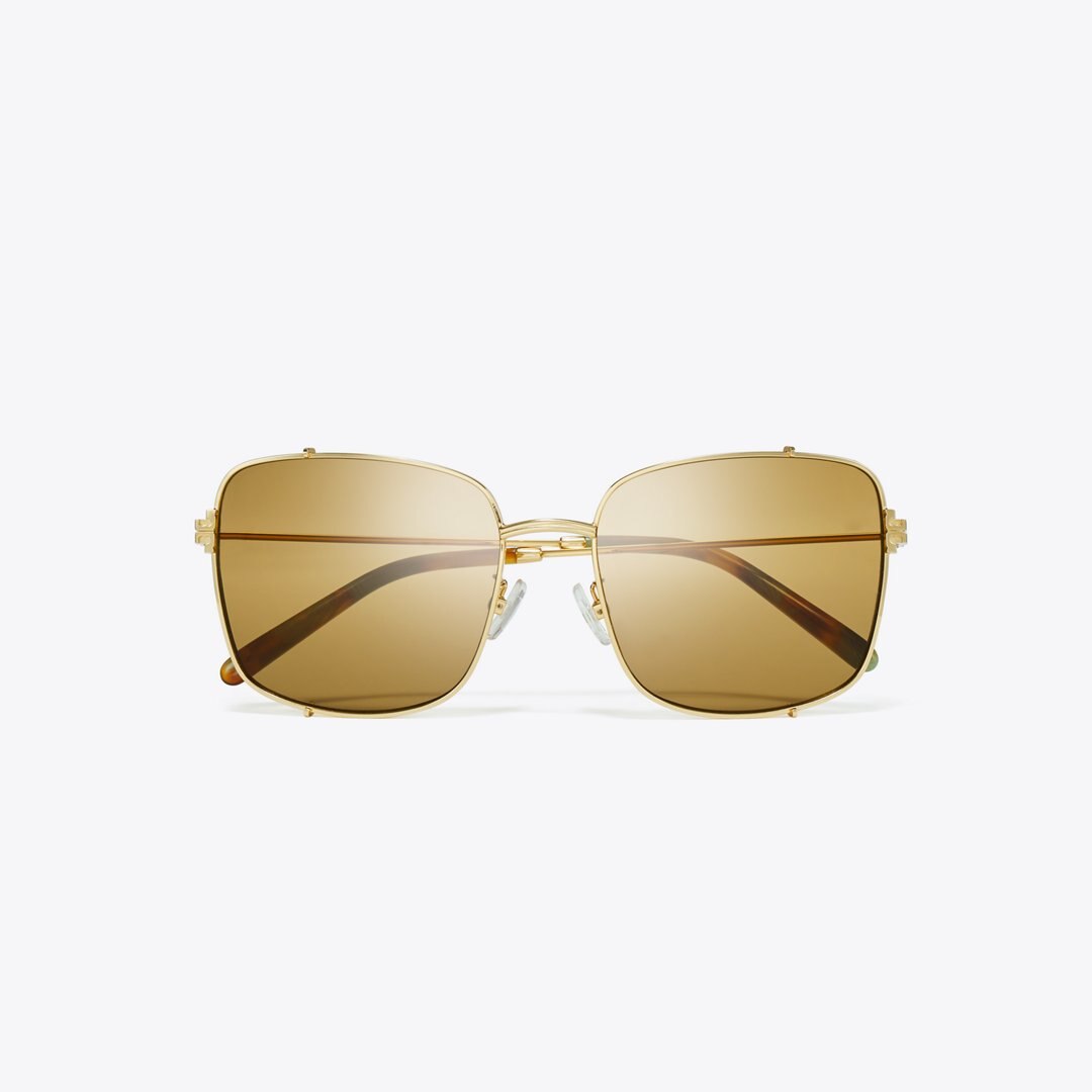 Tory Burch Eleanor Rectangle Sunglasses SHINY GOLD/OCHRE