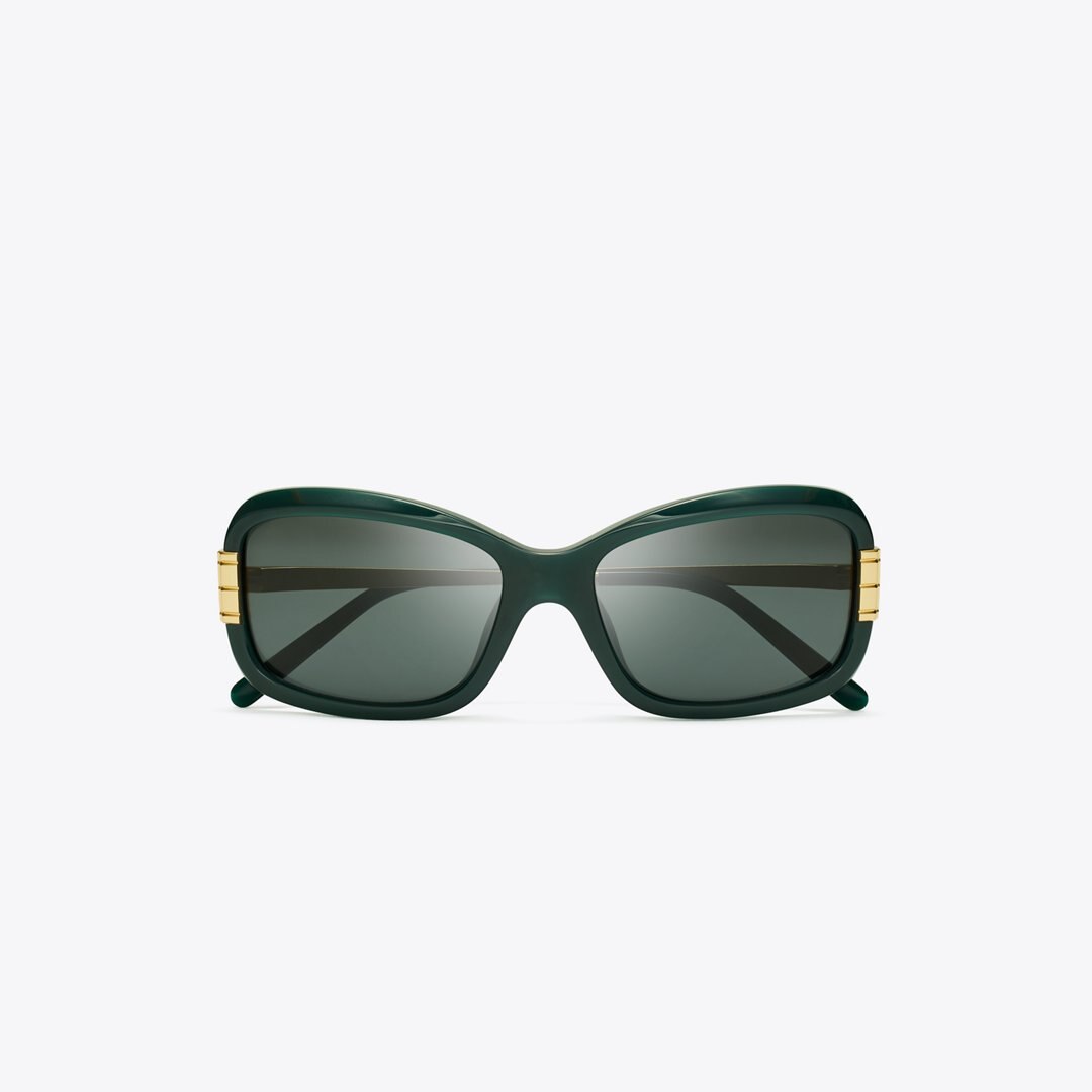 Tory Burch Eleanor Rectangle Sunglasses DARK GREEN/DARK GREY