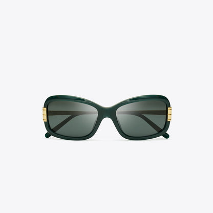 Tory Burch Eleanor Rectangle Sunglasses DARK GREEN/DARK GREY