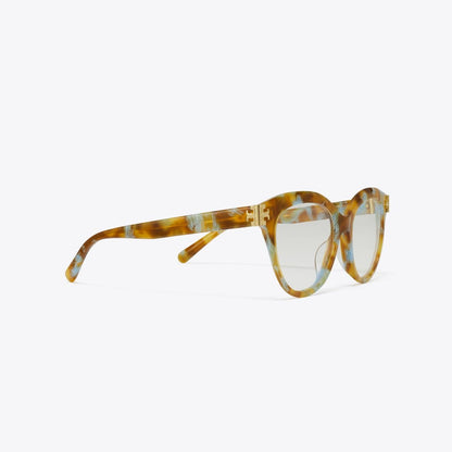Tory Burch Eleanor Round Eyeglasses BLUE HONEY TORTOISE