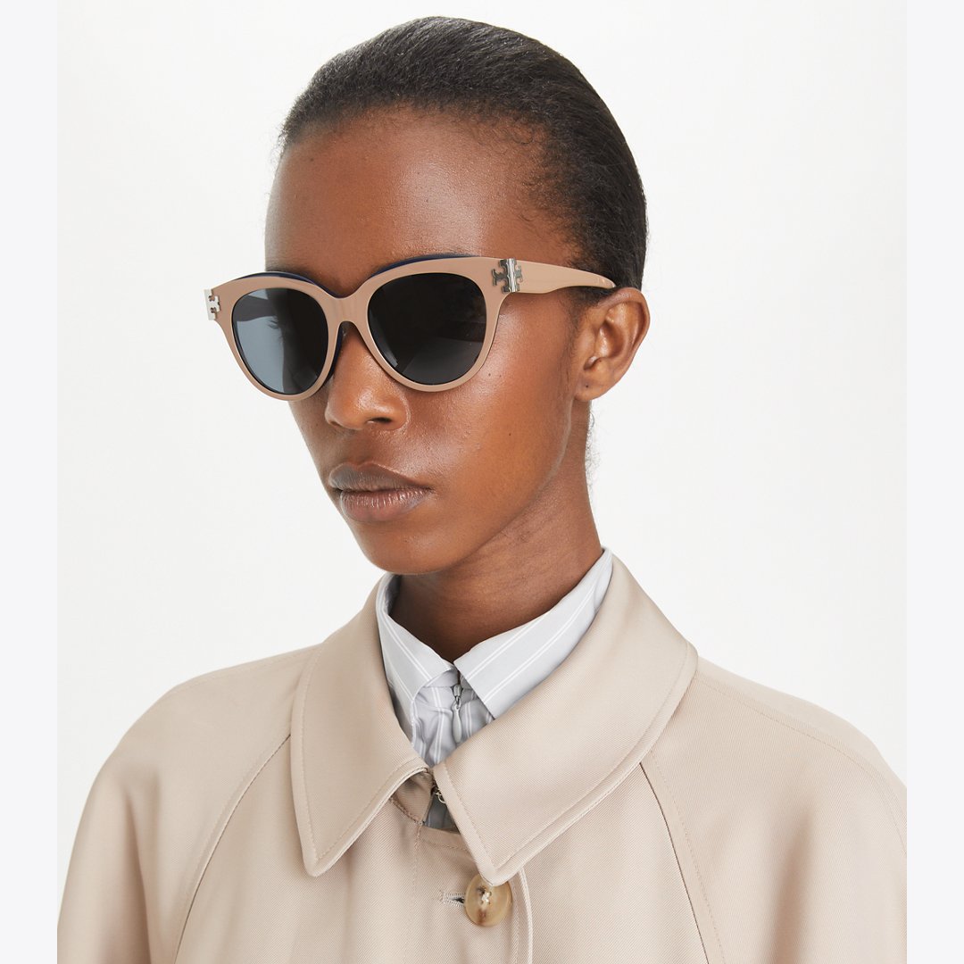 Tory Burch Eleanor Round Sunglasses BLACK/IVORY/DARK GREY SOLID