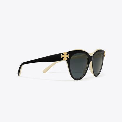 Tory Burch Eleanor Round Sunglasses BLACK/IVORY/DARK GREY SOLID