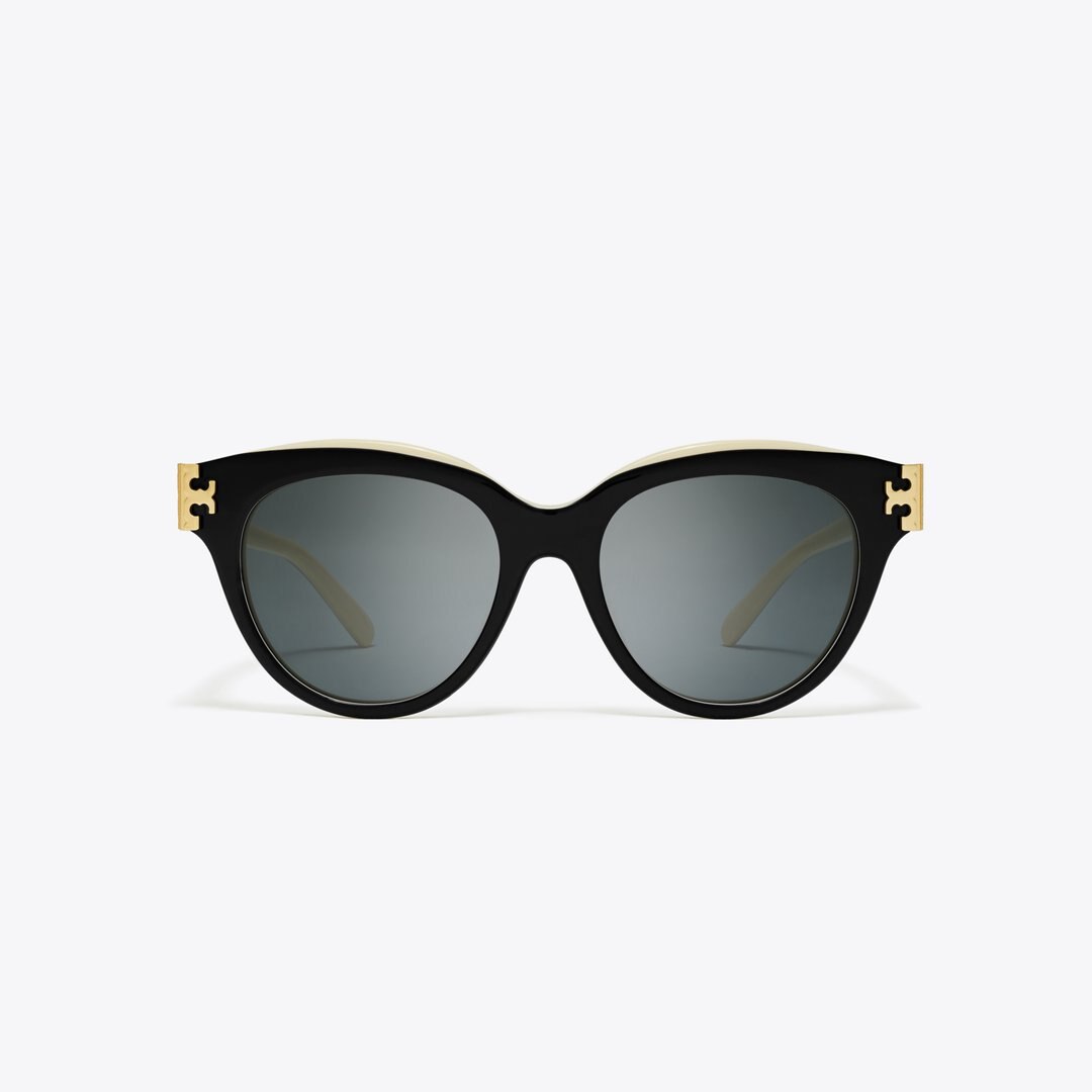 Tory Burch Eleanor Round Sunglasses BLACK/IVORY/DARK GREY SOLID