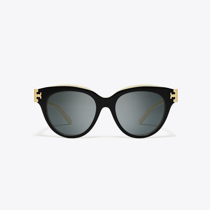 Tory Burch Eleanor Round Sunglasses BLACK/IVORY/DARK GREY SOLID