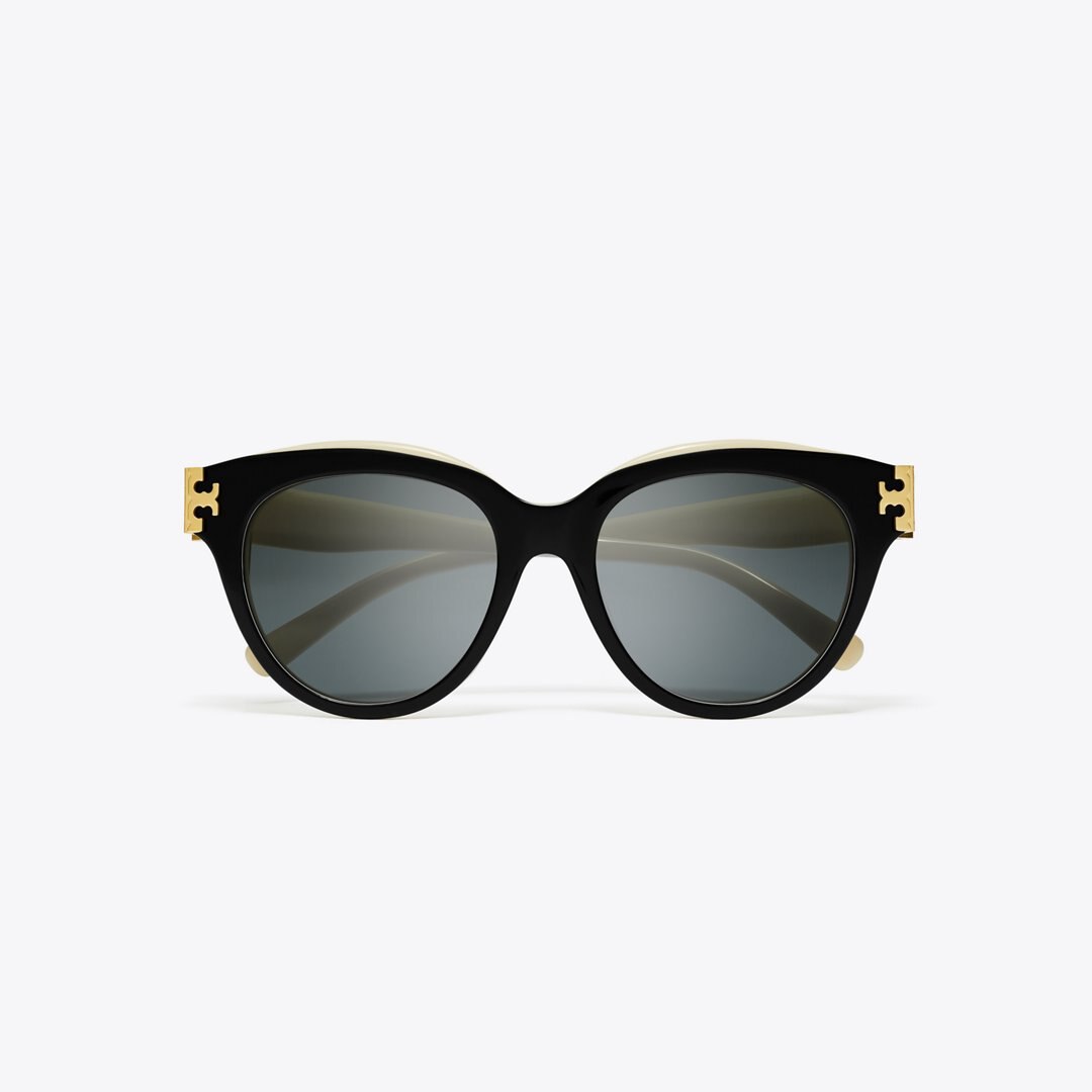 Tory Burch Eleanor Round Sunglasses BLACK/IVORY/DARK GREY SOLID