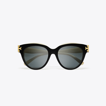 Tory Burch Eleanor Round Sunglasses BLACK/IVORY/DARK GREY SOLID