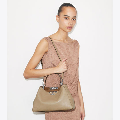 Tory Burch Eleanor Soft Croc-Embossed Satchel Ginger Leaf