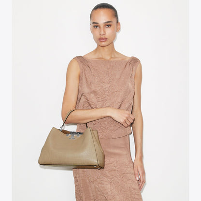 Tory Burch Eleanor Soft Croc-Embossed Satchel Ginger Leaf
