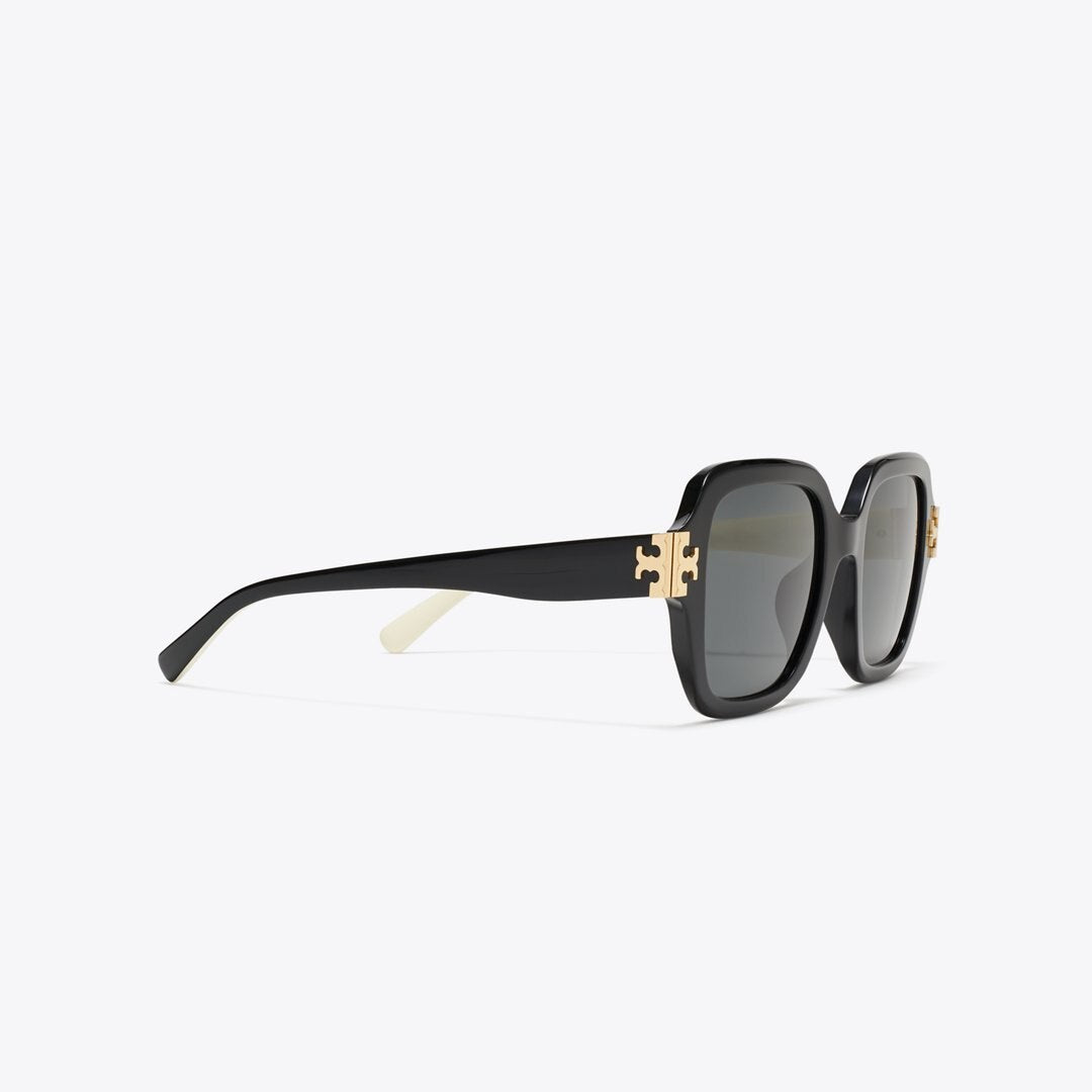 Tory Burch Eleanor Square Sunglasses BLACK/IVORY/DARK GRAY SOLID