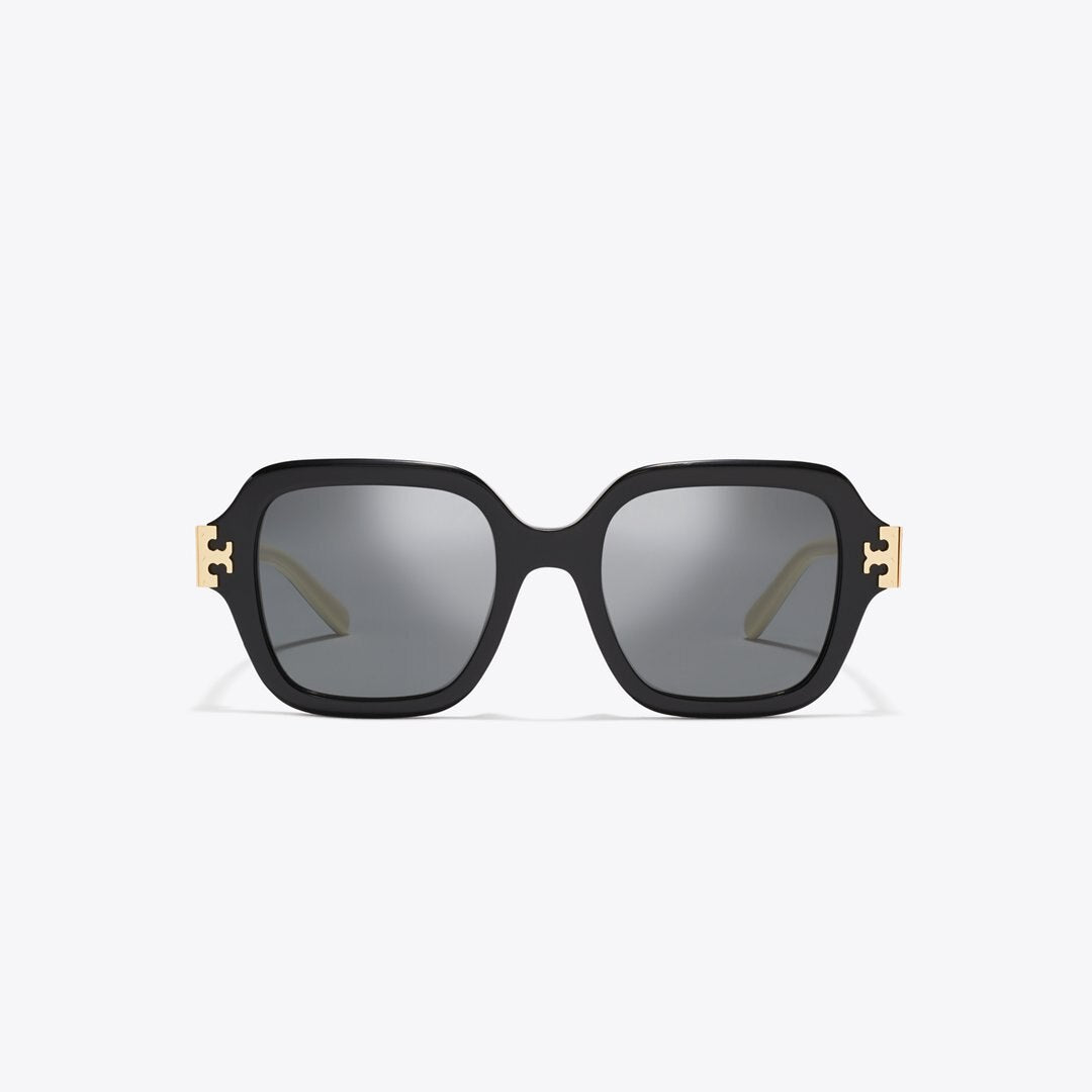 Tory Burch Eleanor Square Sunglasses BLACK/IVORY/DARK GRAY SOLID