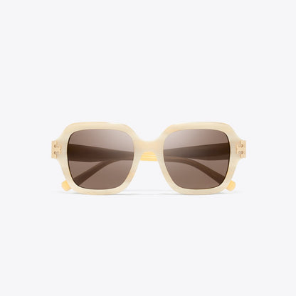 Tory Burch Eleanor Square Sunglasses IVORY HORN/SOLID BROWN
